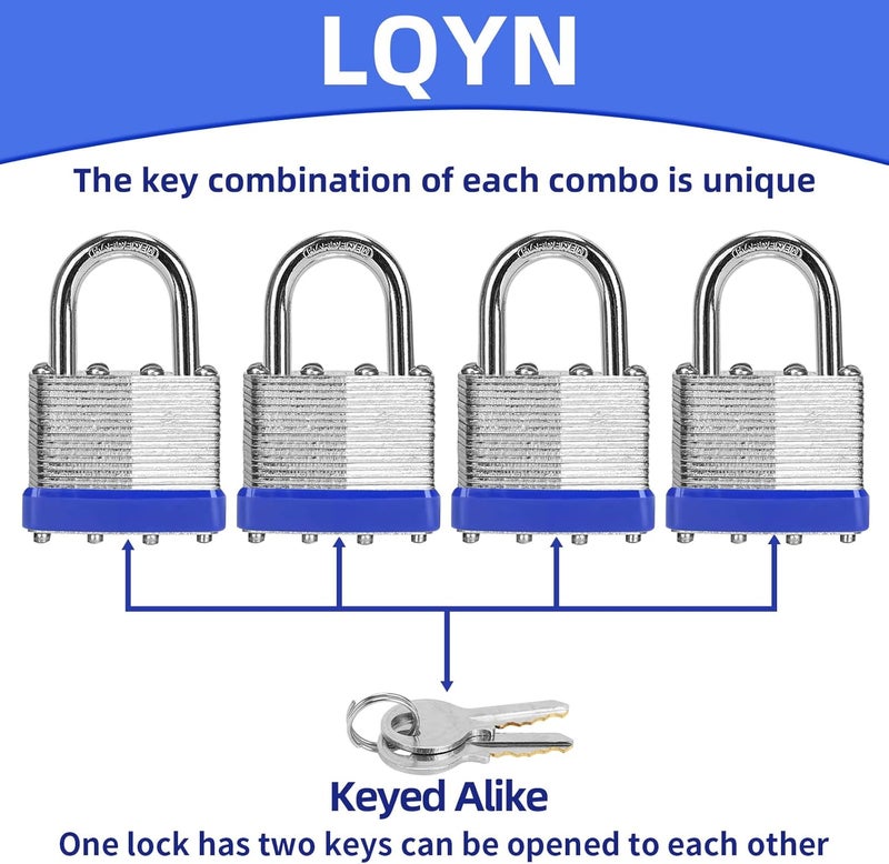 SQYN Padlocks with Same Key, 6 Pcs Laminated Keyed Padlock (1-9/16", 40mm), Keyed Alike Locks, Normal Shackle, for Storage Locker, Hasp Latch, Toolbox, Sheds - Image 3